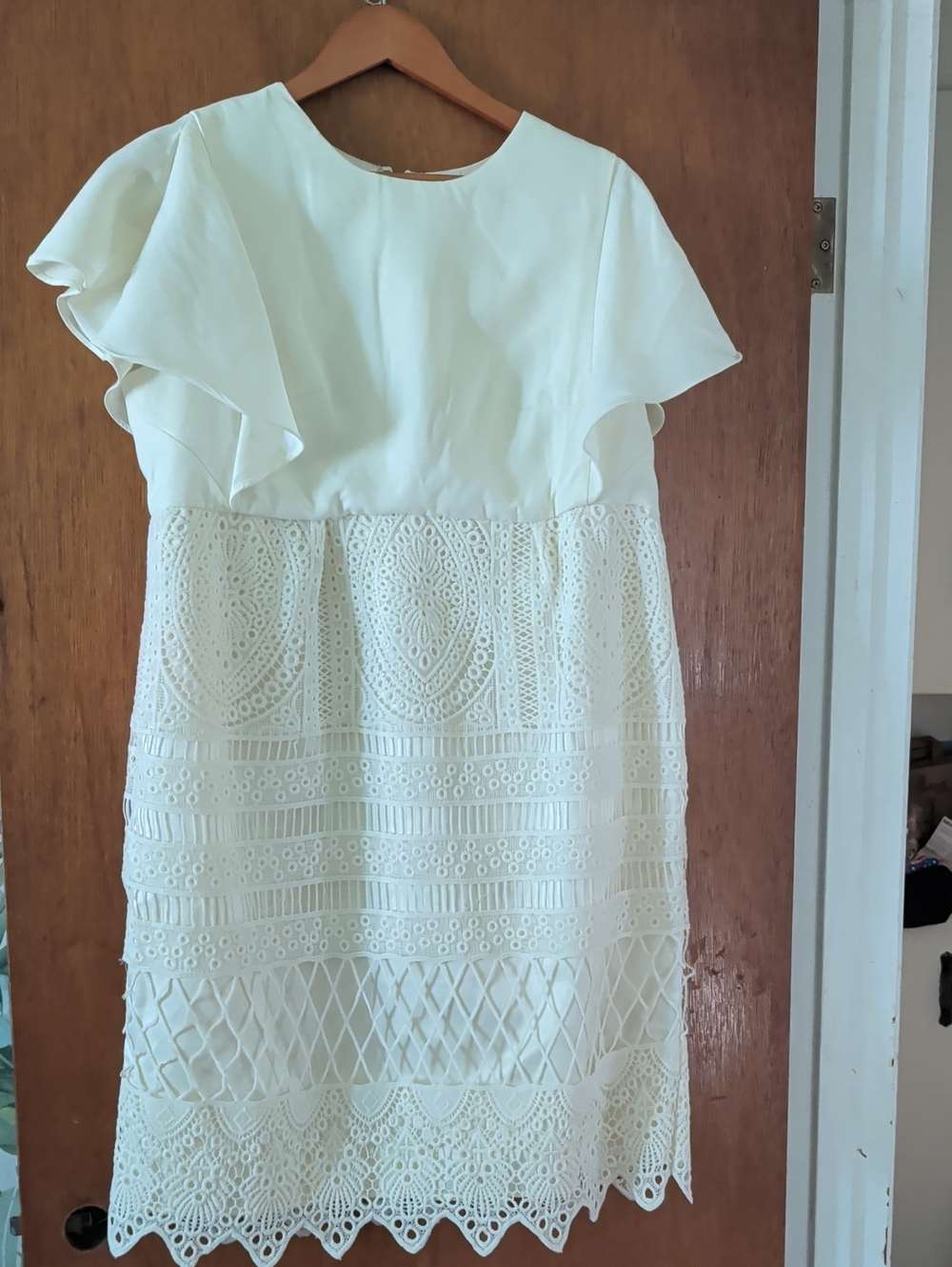 Maternity Cream Lace Overlay Dress